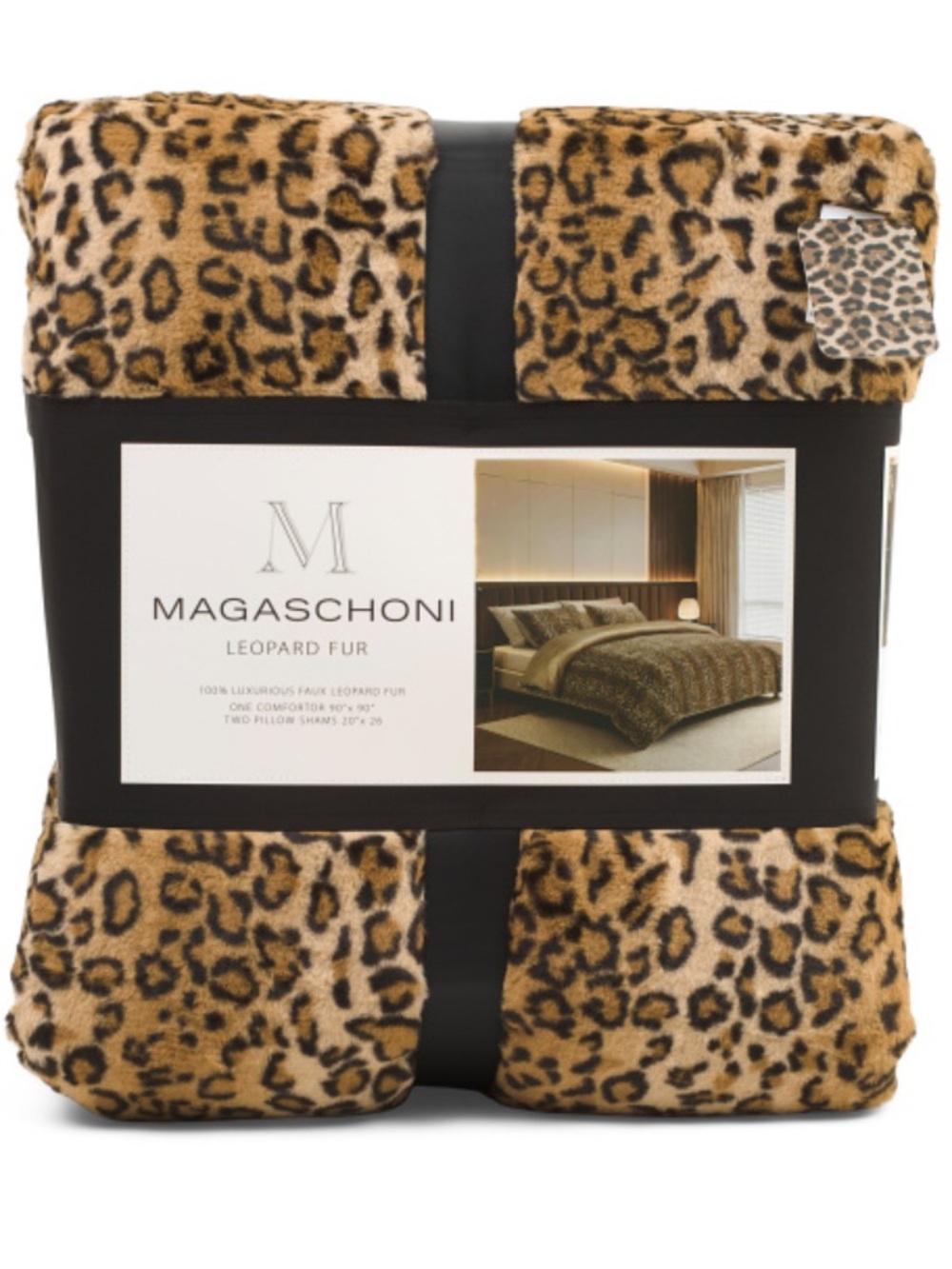 Magaschoni Leopard Fur Faux Fur Comforter Set- Leopard Print